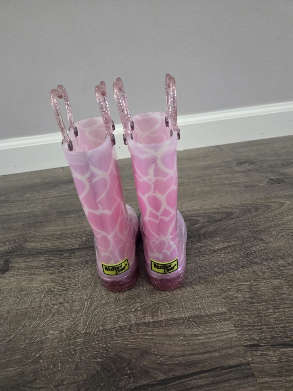 Western Chief Pink Heart Light Up Girls Rain Boots with Glitter Handles Size 7 - Picture 5 of 6